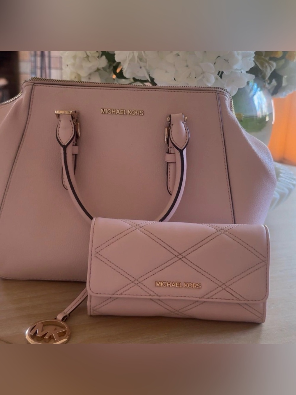 Michael Kors Light Pink Leather Hand bag with matching Wallet